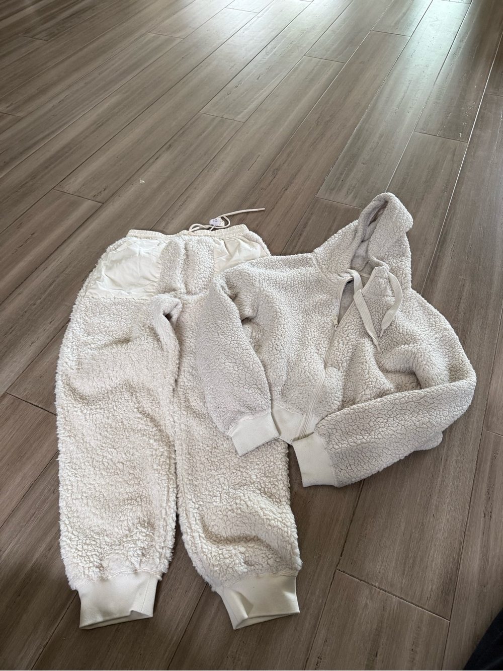 Fashion Nova Cream Sherpa Hoodie & Jogger Set